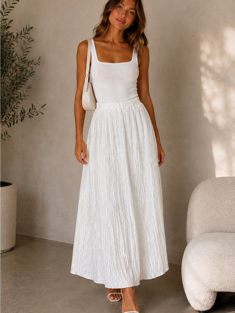 Better Be White Crinkle Maxi Skirt